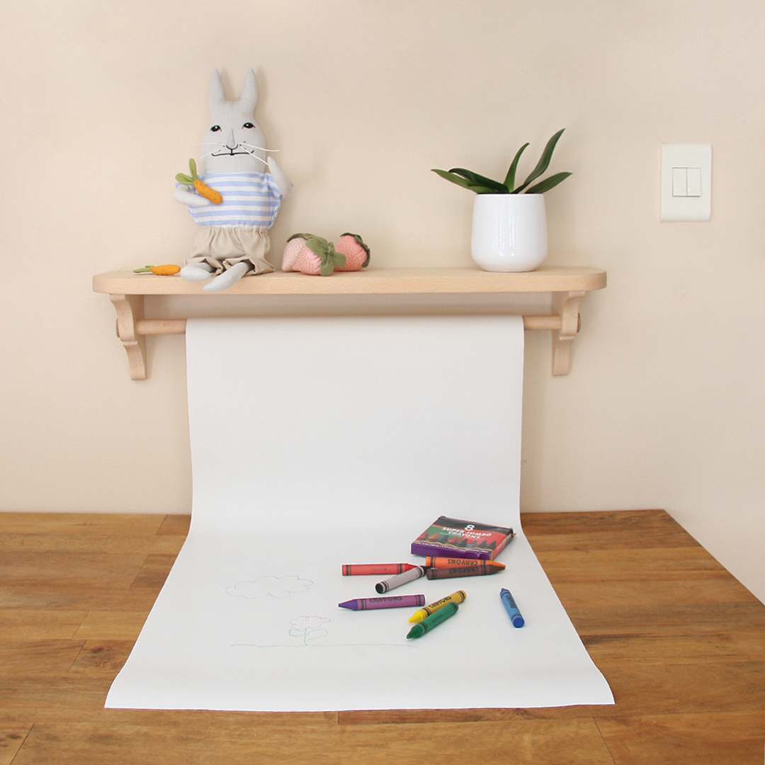 Beech wood shelf with drawing paper